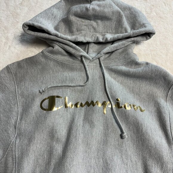 Champion Mens Reverse Weave‎ Hoodie Small Pullover Grey with Gold Lettering - Picture 4 of 13